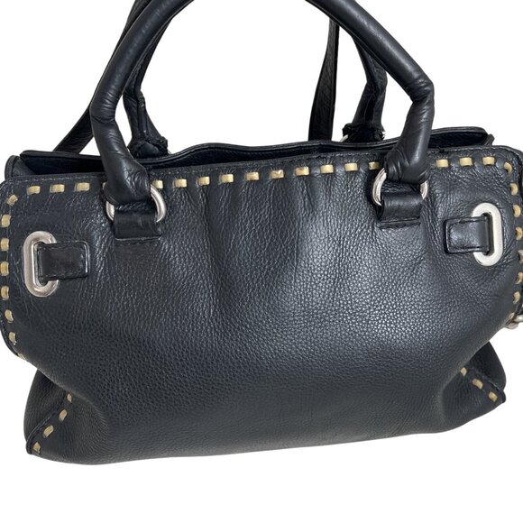 Michael Kors Black Leather Chain Whipstitch Satchel Handbag - Picture 3 of 14